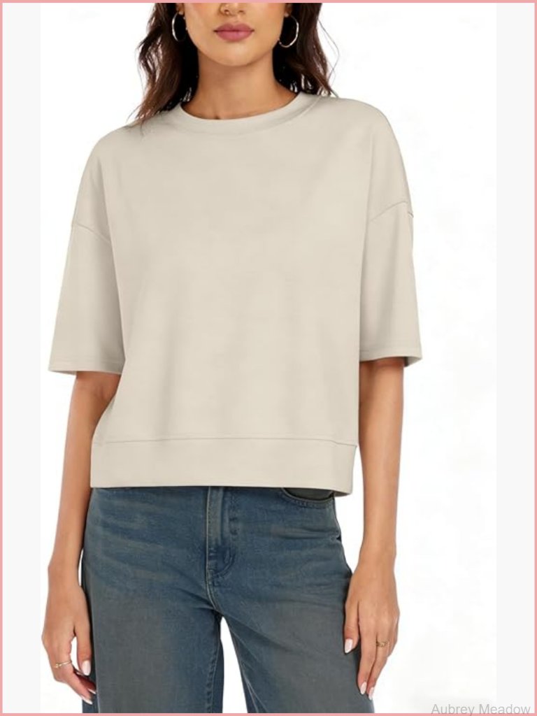 Oversized Crew Neck Modal Soft Basic Tee Drop Shoulder Summer Casual Top